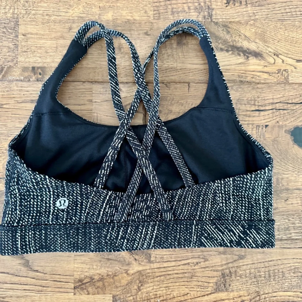 Lululemon Energy Sports Bra Simultaneous Jacquard Black Vapor Women's Size 8 A